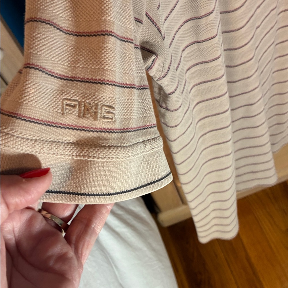 Ping Men's Beige and Brown Striped Polo Shirt XXL Dadcore Golf - Picture 4 of 5